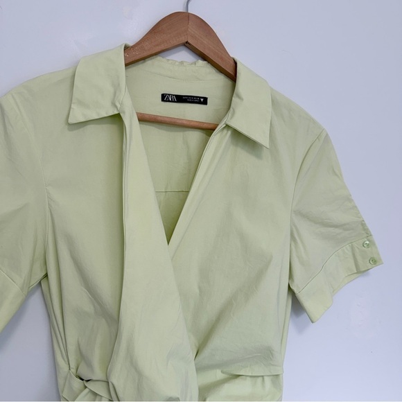 Zara Dresses & Skirts - Zara Rushed Poplin Dress TRF in Apple Green